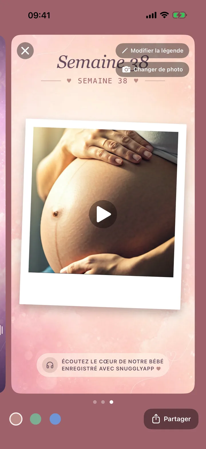 Partage d'un enregistrement du cœur de bébé dans l'app Snuggly